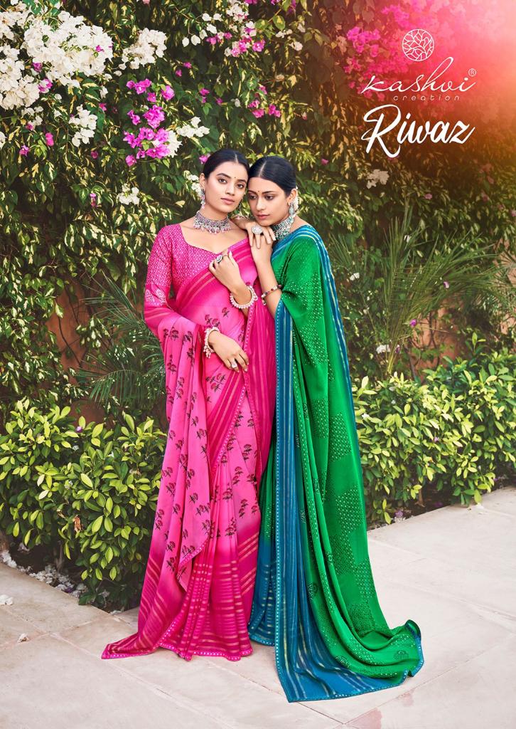 Kashvi Riwaz Regular Wear Printed Wholesale Georgette Sarees Catalog